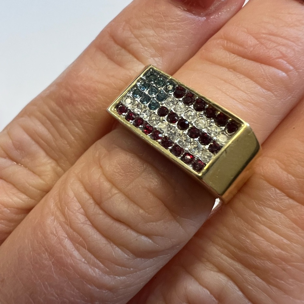 Gold plated American flag gemstone Ring